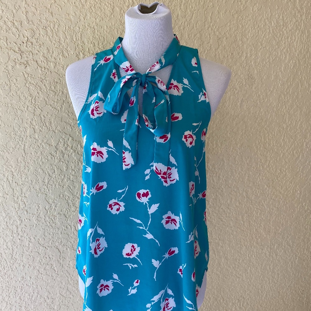 Everly Floral Sleeveless Tie Neck Blouse